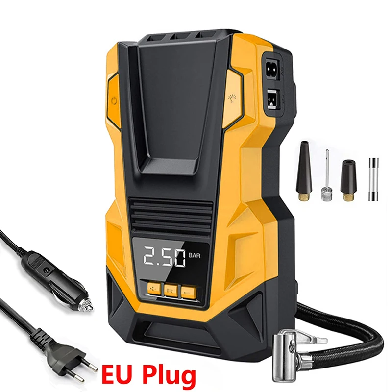 منفاخ لإطارات السيارة ضاغط هواء محمول 150PSI مضخة هواء رقمية AC220/110 فولت DC12V مع ضوء LED لسيارة دراجة نارية