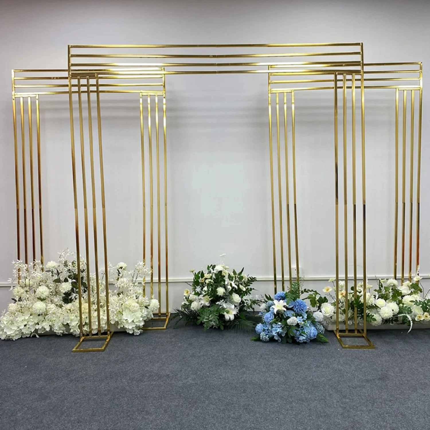 

2024 New Shiny Square Screen Backdrop Shelf Wedding Arch Gold-plated Geometry Flower Door Stand Artificial Floral Decor Frame