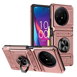Shockproof Hybrid Armor Phone Case with Metal Ring Holder and Hidden Card Slot for TCL 50 XL (Rose Gold)
