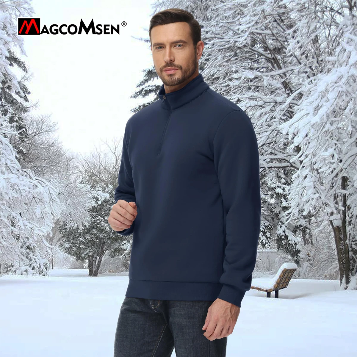 MAGCOMSEN 1/4 Zip Thermal Warm Sweatshirts Mens Sherpa Lined Turtleneck Fleece Heavyweight Pullover Winter Warm Sweaters Male