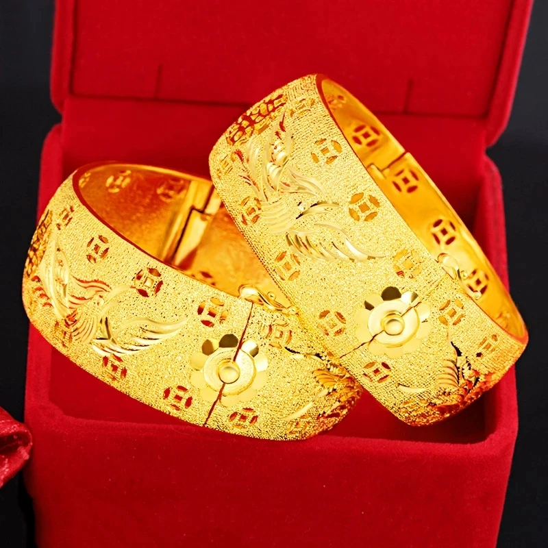

24K Gold Plated Dragon Bracelet Ladies Bridal Wedding Phoenix Double Happiness Jewelry Bracelet Birthday Anniversary Gift