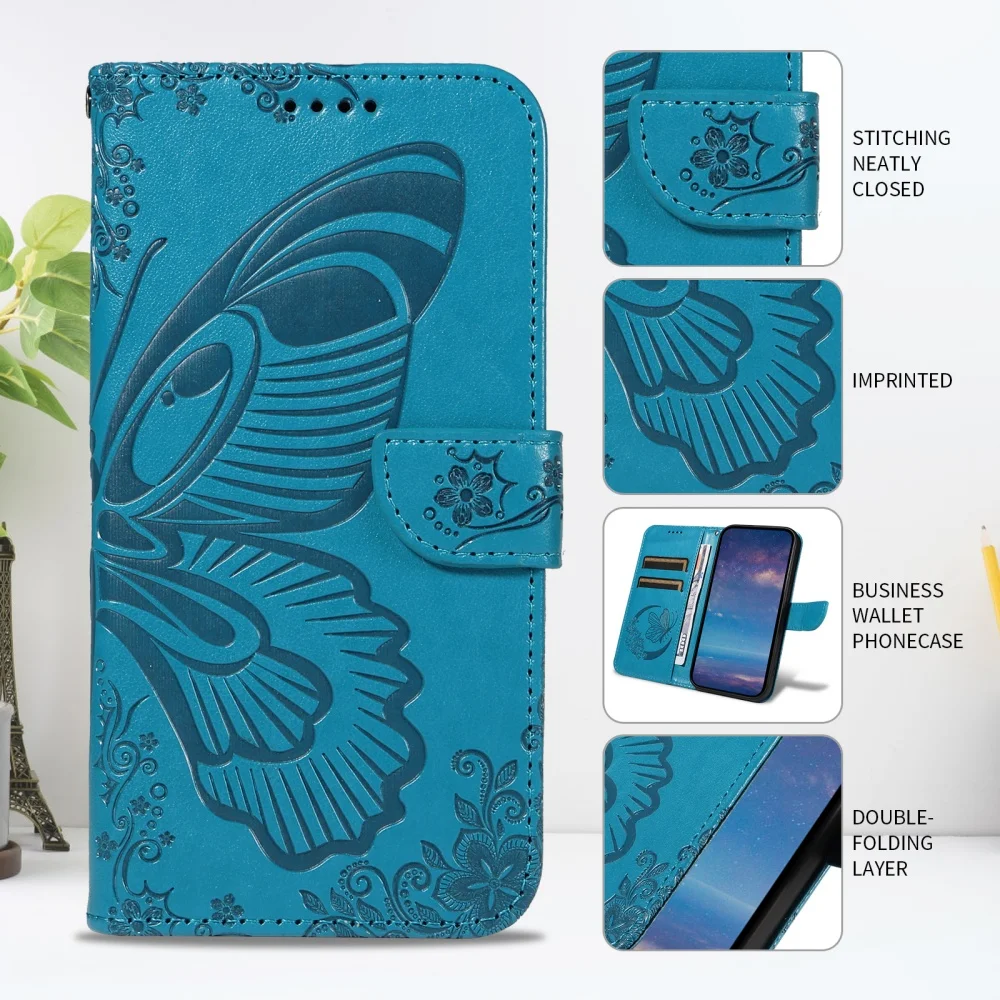 Luxury Leather Flip Wallet Phone Case with Card Holder and Protective Cover