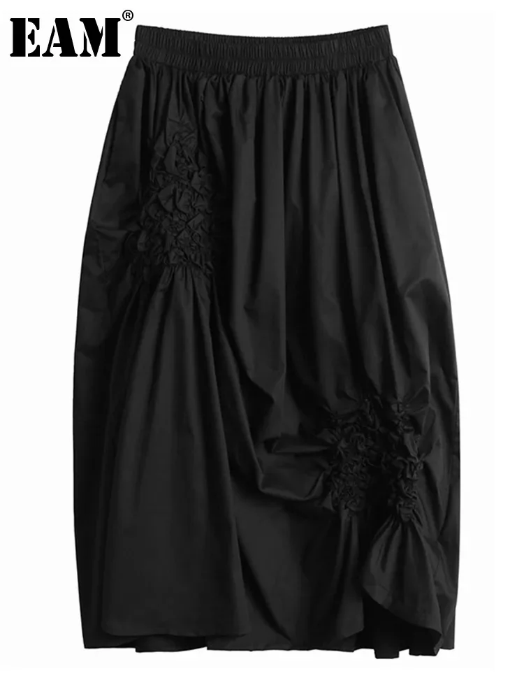 

Женская Повседневная юбка EAM, черная Асимметричная плиссированная юбка с высокой эластичной талией, весна-осень 2024