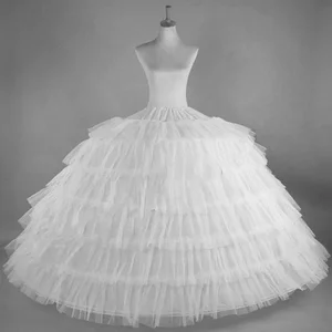 Белая фатиновая Нижняя юбка с 6 обручами для свадебного платья размера плюс, пышная Женская бальная Нижняя юбка с кринолином, Нижняя юбка с оборками