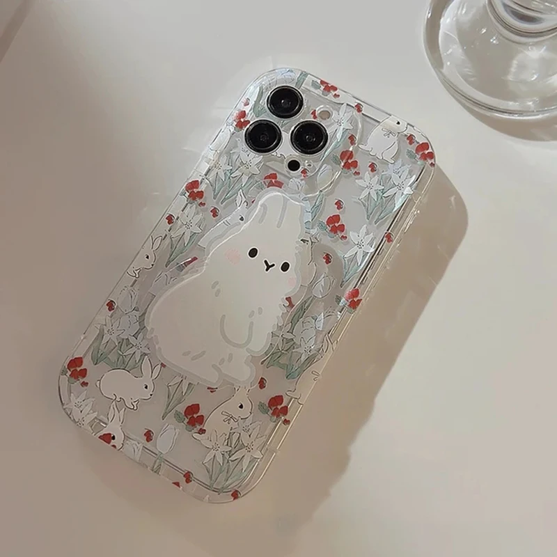 Cute Rabbit Grip Holder Clear Soft Phone Case Cover
