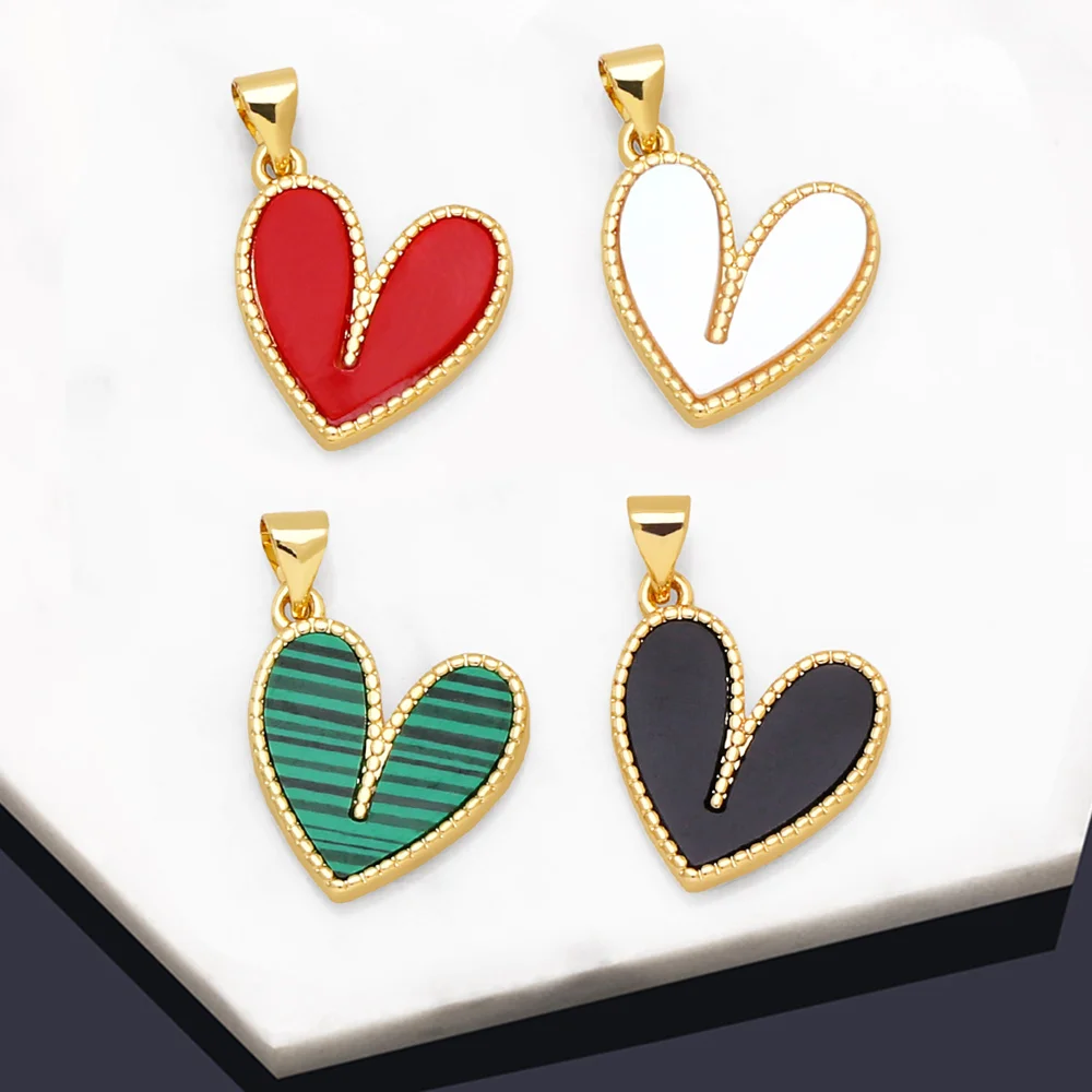 OCESRIO Trendy Multicolor Resin Heart Pendant for Necklace Copper Gold Plated Heart Jewelry