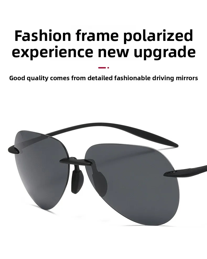 Ultraleichte rahmenlose TR90-Sonnenbrille mit UV-Schutz, krötenförmigem Design für Herren, polarisierte Fahrerbrille, Angelbrille – Detail 4