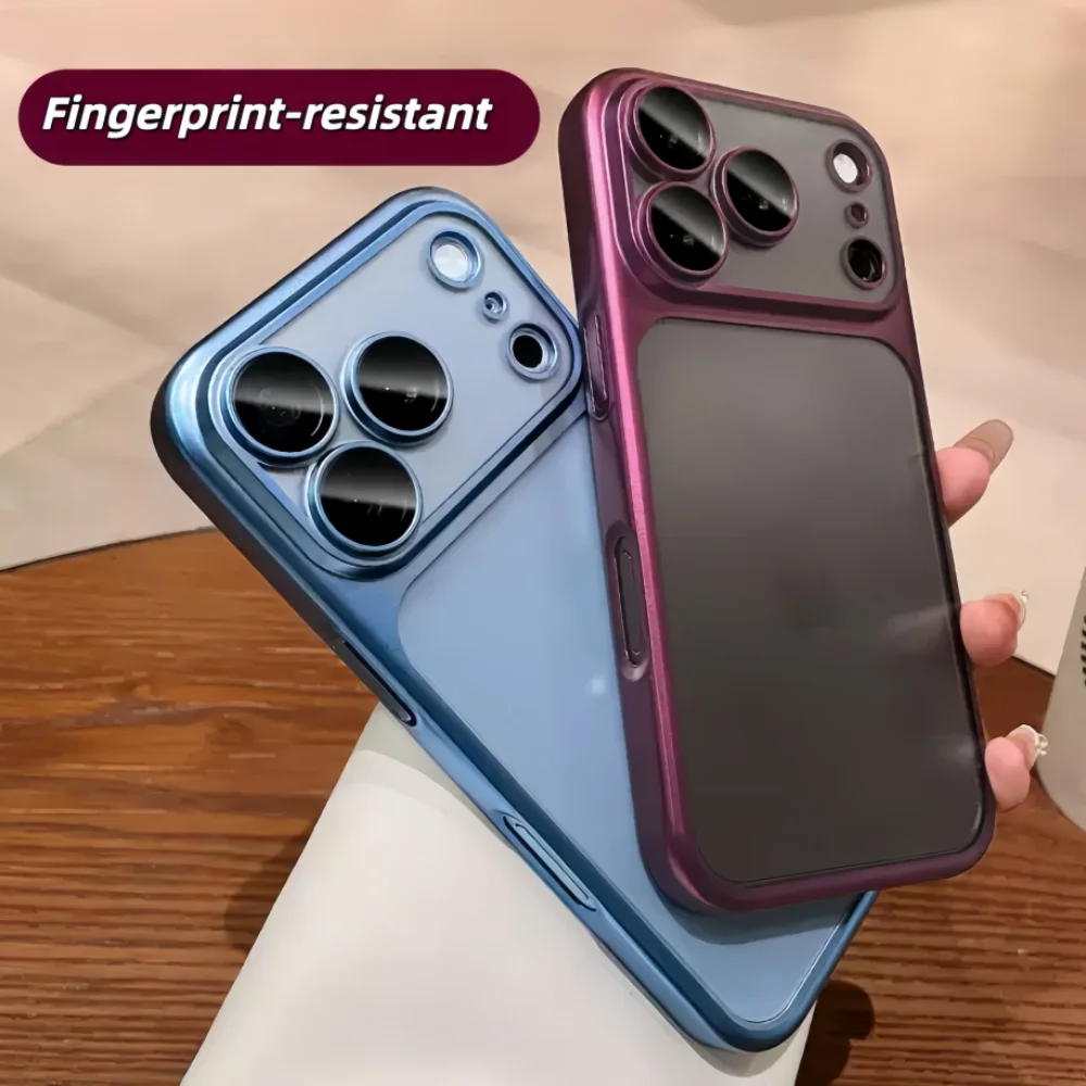 Luxury Sky Blue Plating Transparent Case with Air Lens Protection and Matte Backplate Cover