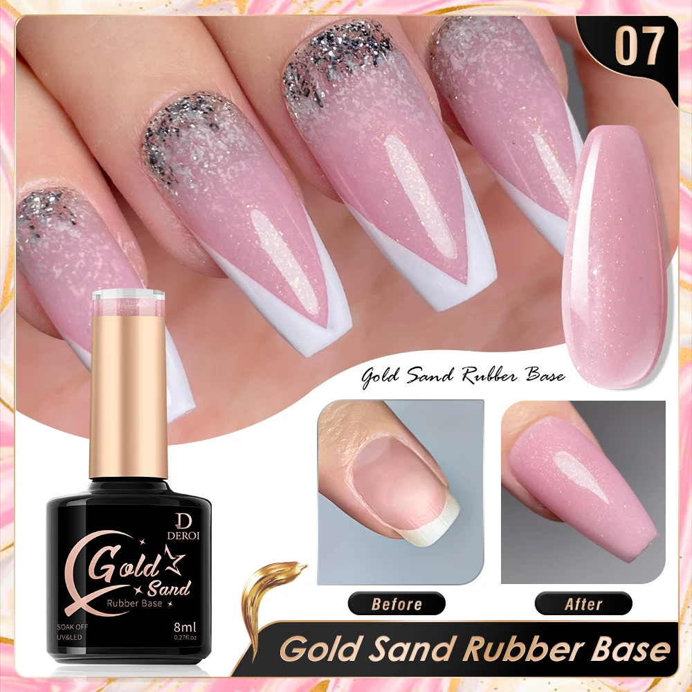 Deroi Rubber Base Coat Gel UV Top Coat Nail Gel Polish Nude Pink Glitter Polish Varnish Semi Permanent Soak Off for Manicure
