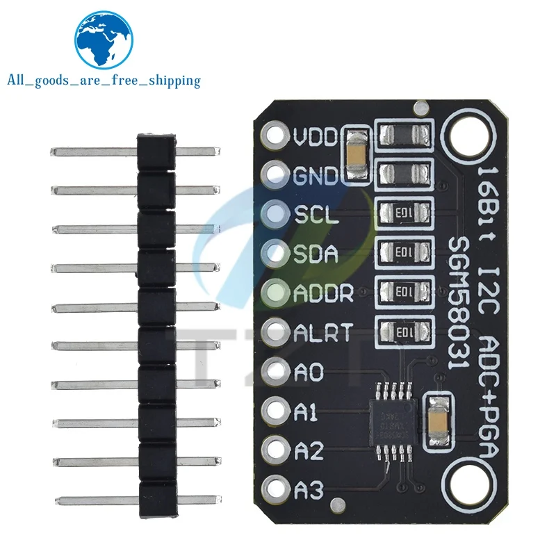 

Макетная плата SGM58031, 16-битный Высокоточный модуль I2C, 4-канальный ADC-преобразователь данных для Arduino