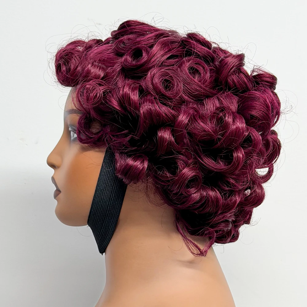 Bouncy Curly Short Human Hair Wigs Glueless Wigs With Bang Full Machine Made Loose Texture Wig Pixie Cut Bob Wig For Women