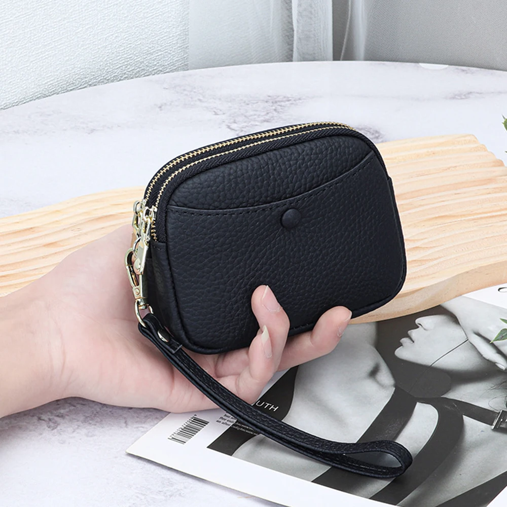 2024 Leather Coin Purse Clutch Multifunctional Handbag Women Wristband Double Zip Small Change Pouch Wristlet Travel Storage Bag