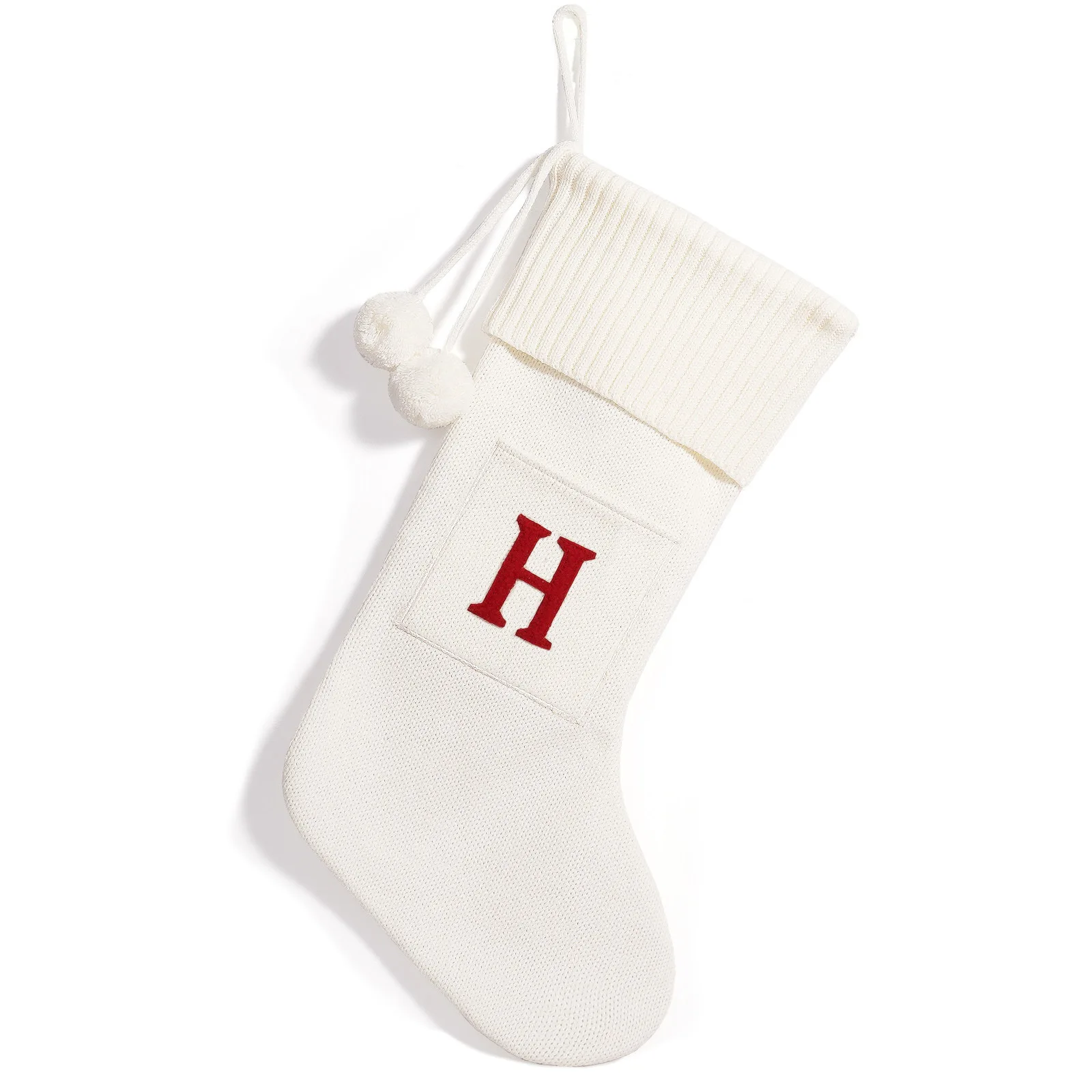 thumbnail image 1 of Medias navideñas con letras, nuevas decoraciones tejidas para el árbol de Navidad, colgantes para el hogar, regalo de Navidad, calcetines navideños con alfabeto de copos de nieve, 1 of 5