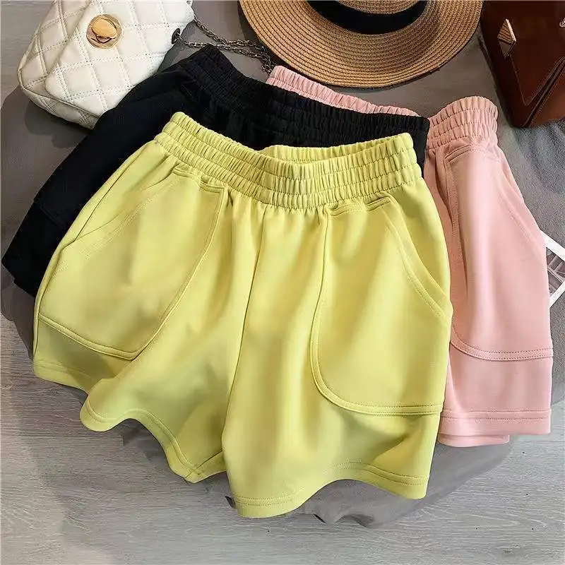 

Women's Shorts With Pocket Summer Solid Color High Waist Hot Pants Casual Loose Sports Pants Elastic Waist Girls Cycling Shorts