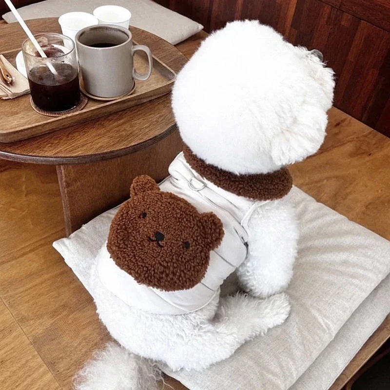 Cute Beer Cartoon Pet Cotton Coat Winter Teddy Down Jacket Warm Dog Clothes than Bear Jacket With Bag can Tow Puppy Clothes