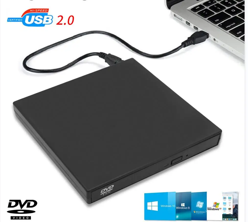 【Hottest Trends】 USB 2.0 External DVD RW CD VCD Writer Drive Burner Reader Player Optical Drives For Laptops PC 11 10 Linux OS Mac.