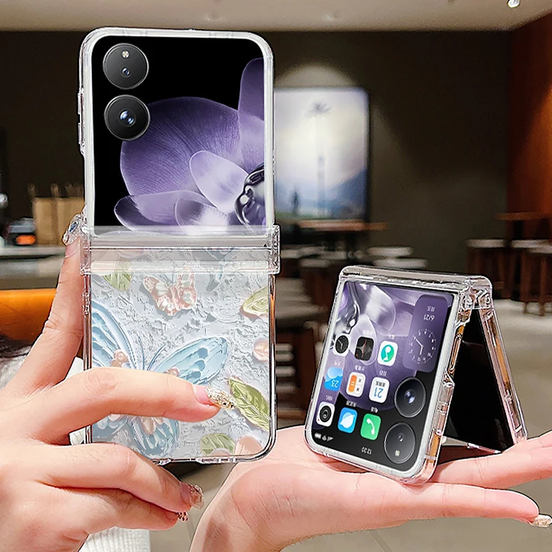 Butterfly Pattern Transparent Shockproof Phone Case - Clear Folding Hard Cover
