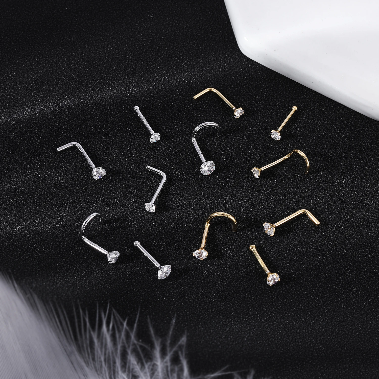 ZS 18/20G 925 은색 콧 구멍 피어싱 골드 도금 코 스터드 반짝 이는 지르콘 Septum 코 링 여성용 Real Sterling Nose Stud