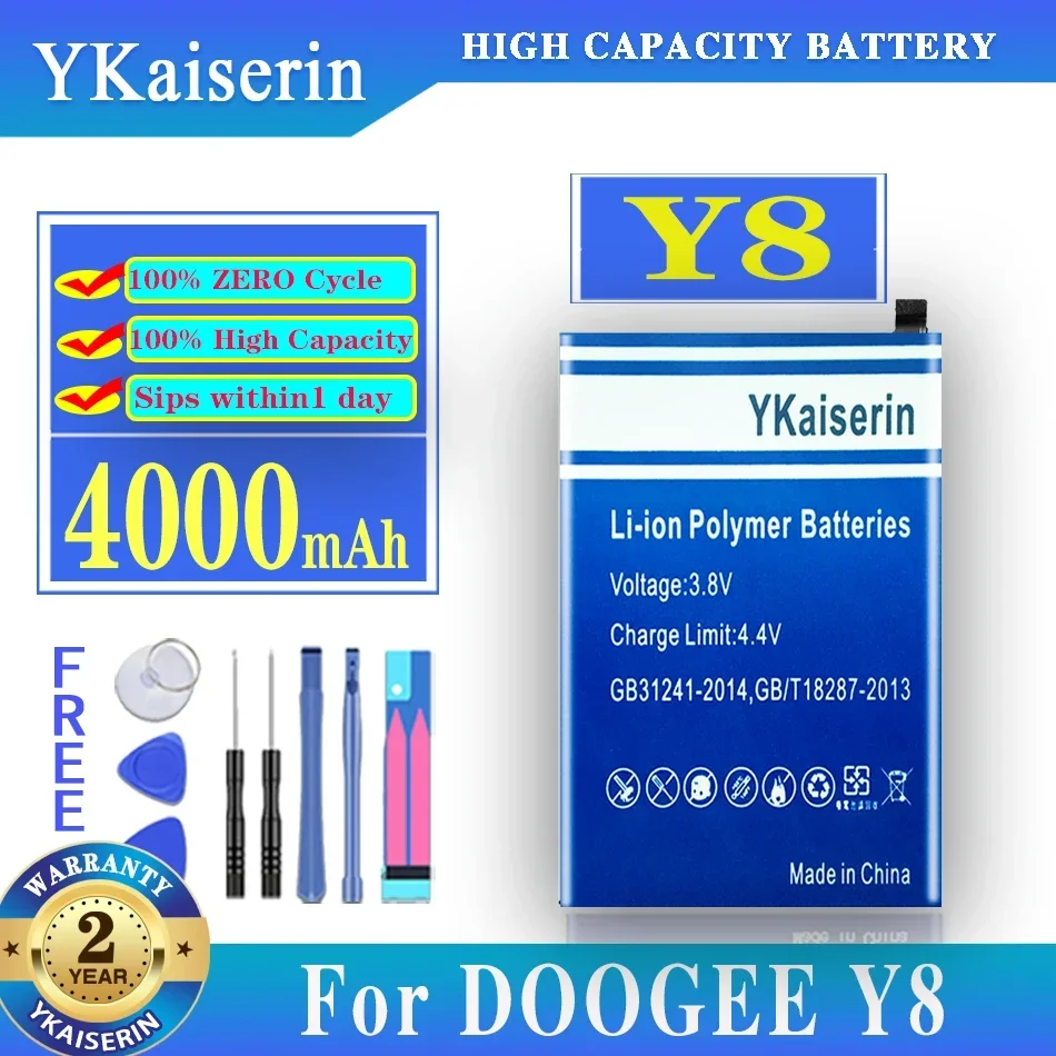 

Аккумулятор ykaisсеребрин Для Doogee Y8, сменные батареи Для Doogee Y 8, литий-полимерная батарея BAT18783400, батарея 4000 мАч