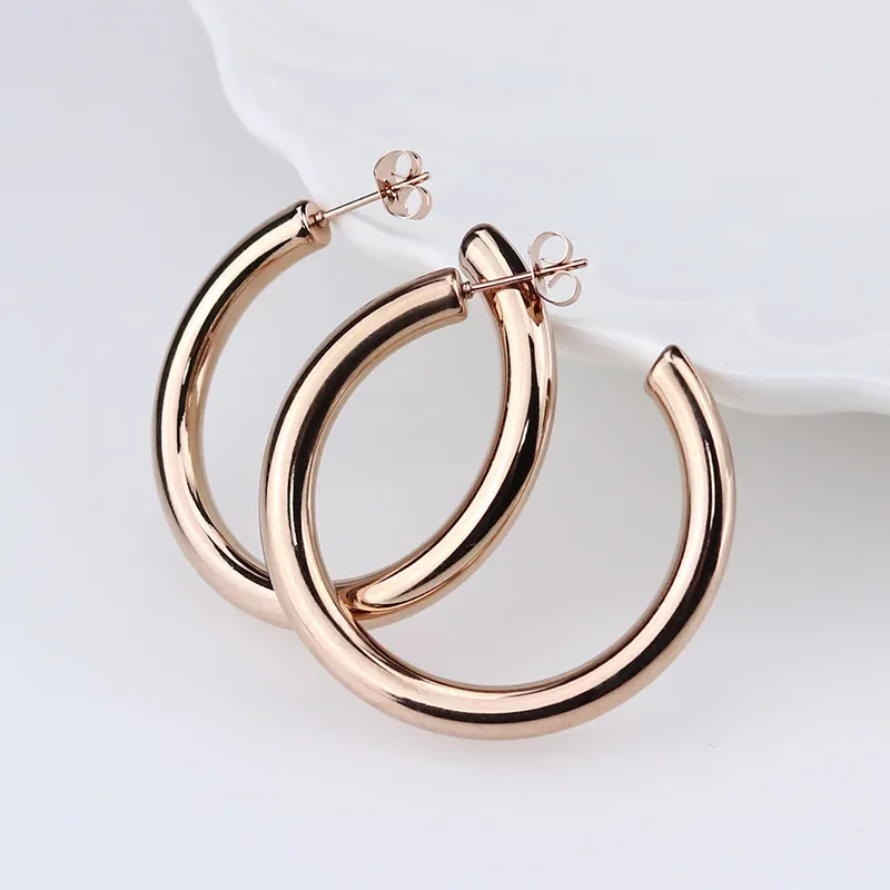 Gold Plated Hoop Earring Thick Round Circle Stainless Steel Earrings for Women Jewelry 6 Gold Plated Hoop Earring Thick Round Circle Stainless Steel Earrings for Women Jewelry - Image 6