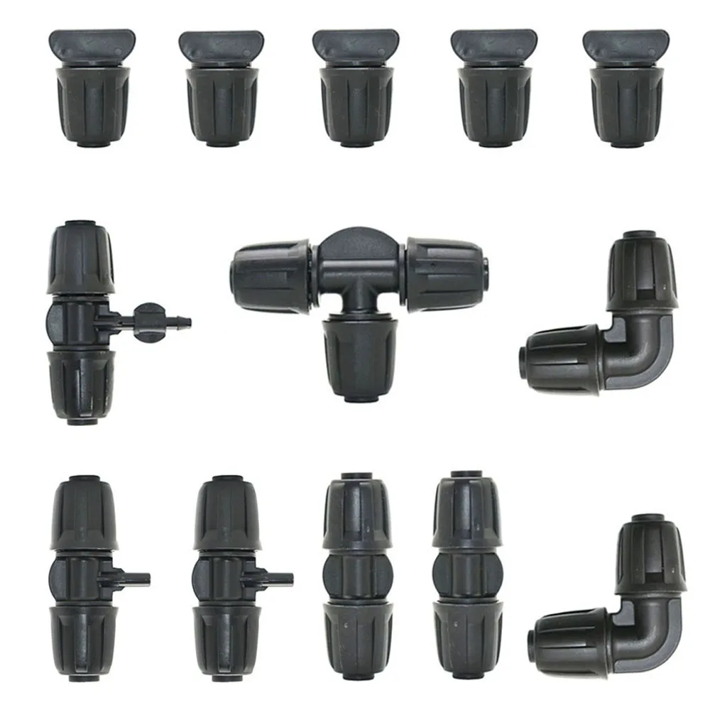 

16mm PE Tube Hose Fitting Barb Connecters With Lock Nut Tee Elbow End Plug ​Joints 1/2"To 1/4'' 6.0mm Pipe Reducer Coupling