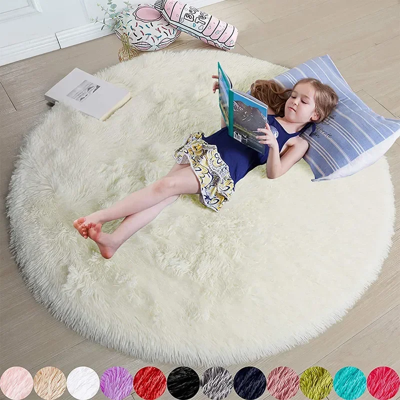 Tapis en Polymères Ronds en Peluche Super Doux, pour Salon, Décoration de Maison, Chambre d'Enfant, Optique