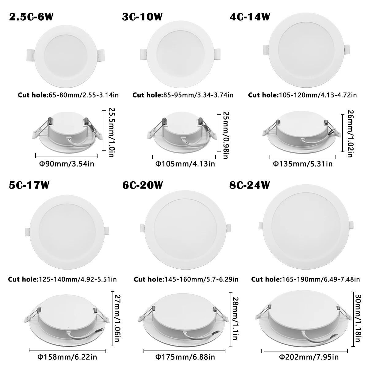 LED Downlight AC100-240V 3000K 4000K 6000K Ceiling Light 6W 10W 14W 17W 20W 24W Recessed Round Panel Light Indoor Lighting 4pcs Led Ceiling Light Led Downlight