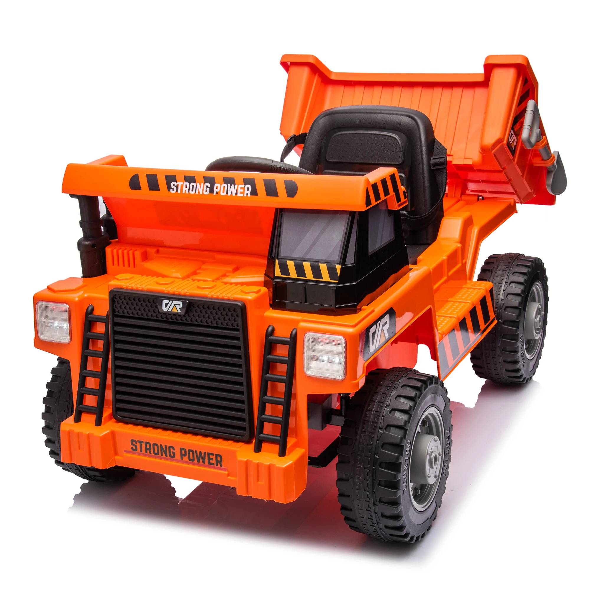 12v Ride On Dump Truck Parents Control Electric Dump Bed Extra Shovel Phone Stand Three-Point Seat Belt