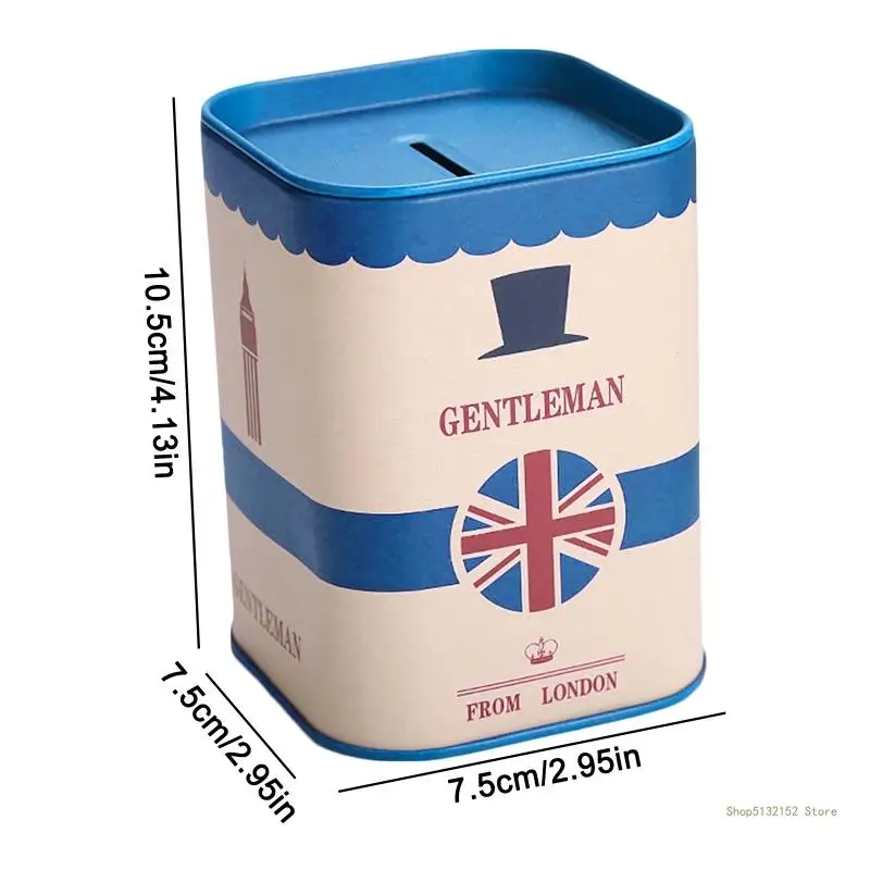 QX2E Piggy Metal Square Gentleman Tinplate Money Saving for Case for Adults Kids Girls Boys Jewelry Box Storage 5