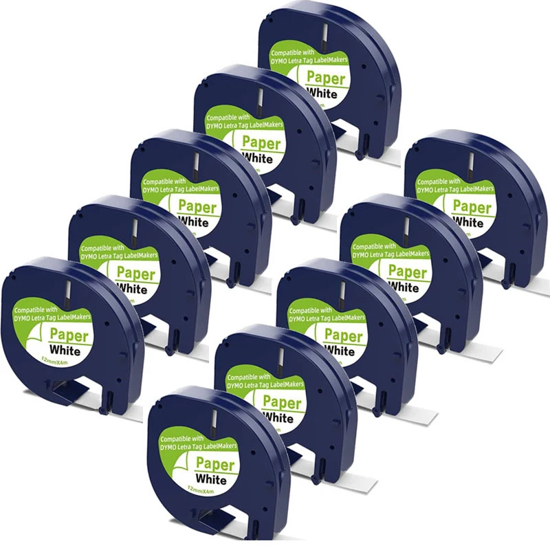 Nastro Compatibile Per Dymo Letratag - 12mm X 4m, Nero Su Bianco, Confezione Da 5 - Foto 2