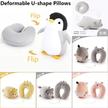 Deformabile a forma di U cuscini da viaggio Zip Flip pinguino particelle collo cuscino auto ufficio pisolino cuscino cartone animato peluche per bambino adulto