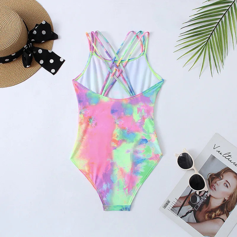 7-14 Years Tie Dye Print Children Kids Swimwear For Girls Teen One Piece Swimsuit Summer Surf Vacation Kids Girls Swimming Suit