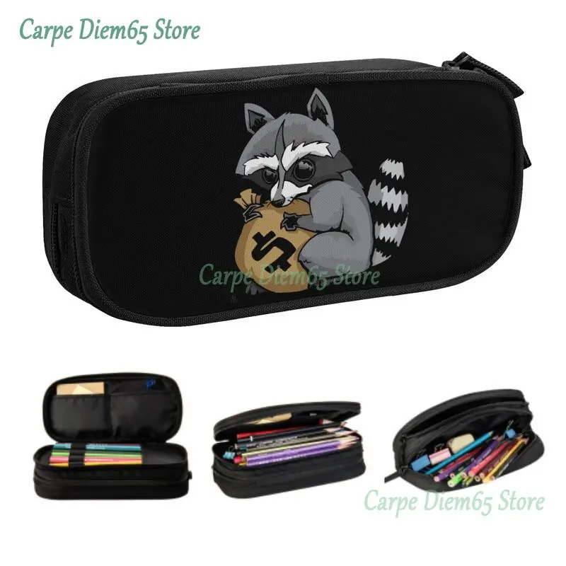 

Rich Raccoon Pencil Cases for Girl Boy Large Storage Racoon Panda Pen Bag Box Stationery