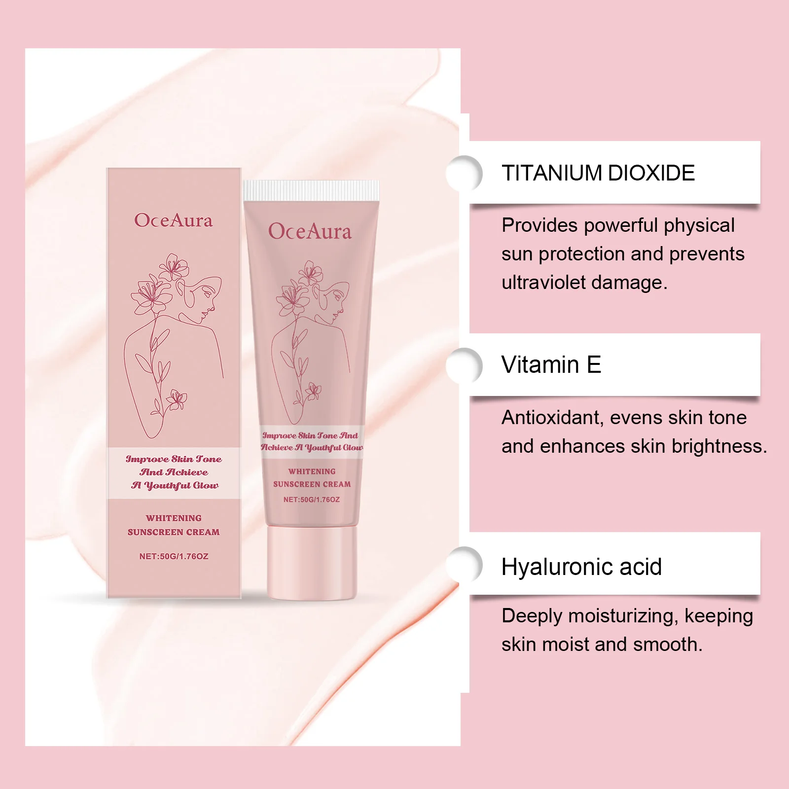 Hyaluronic Acid Sunscreen UV Protection Face Body Moisturize Cream Water Resistant Sunblock Vitamin E Anti Sun Isolation Lotion