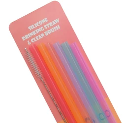Silicone Reusable Transparent Drinking Straws with Cleaning Brush (6 - Pack) (8mm - 6Pcs)