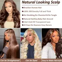 Perruque Body Wave 46 pouces # Perruques frontales en dentelle HD transparente 13x4 13x6 en cheveux Remy brun chocolat, pré-épilées, pour femmes 4