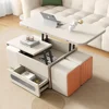 Coffee Table, 3 in 1 Multifunctional Folding Center Tables with 4 Leather Stool & Hidden Compartments, Lift Top Coffee Table 2