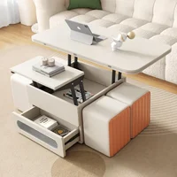 Coffee Table, 3 in 1 Multifunctional Folding Center Tables with 4 Leather Stool & Hidden Compartments, Lift Top Coffee Table 2