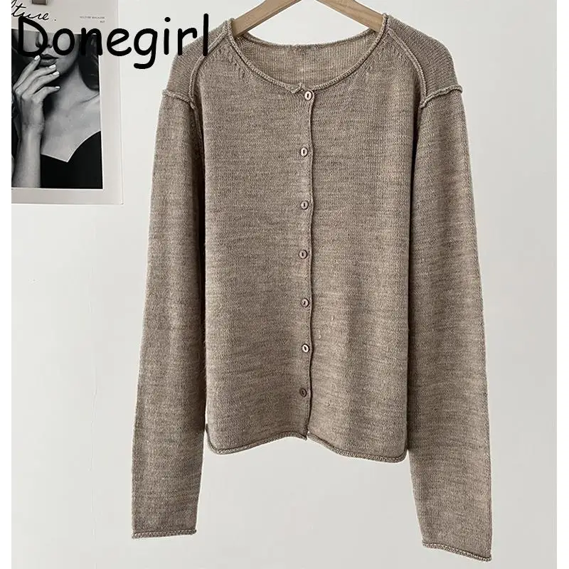 

Donegirl 2024 New Spring Autumn Women Fashion Round Neck Single-breasted Knitted Sweater Loose Cardigans Coat Female Tops Chic