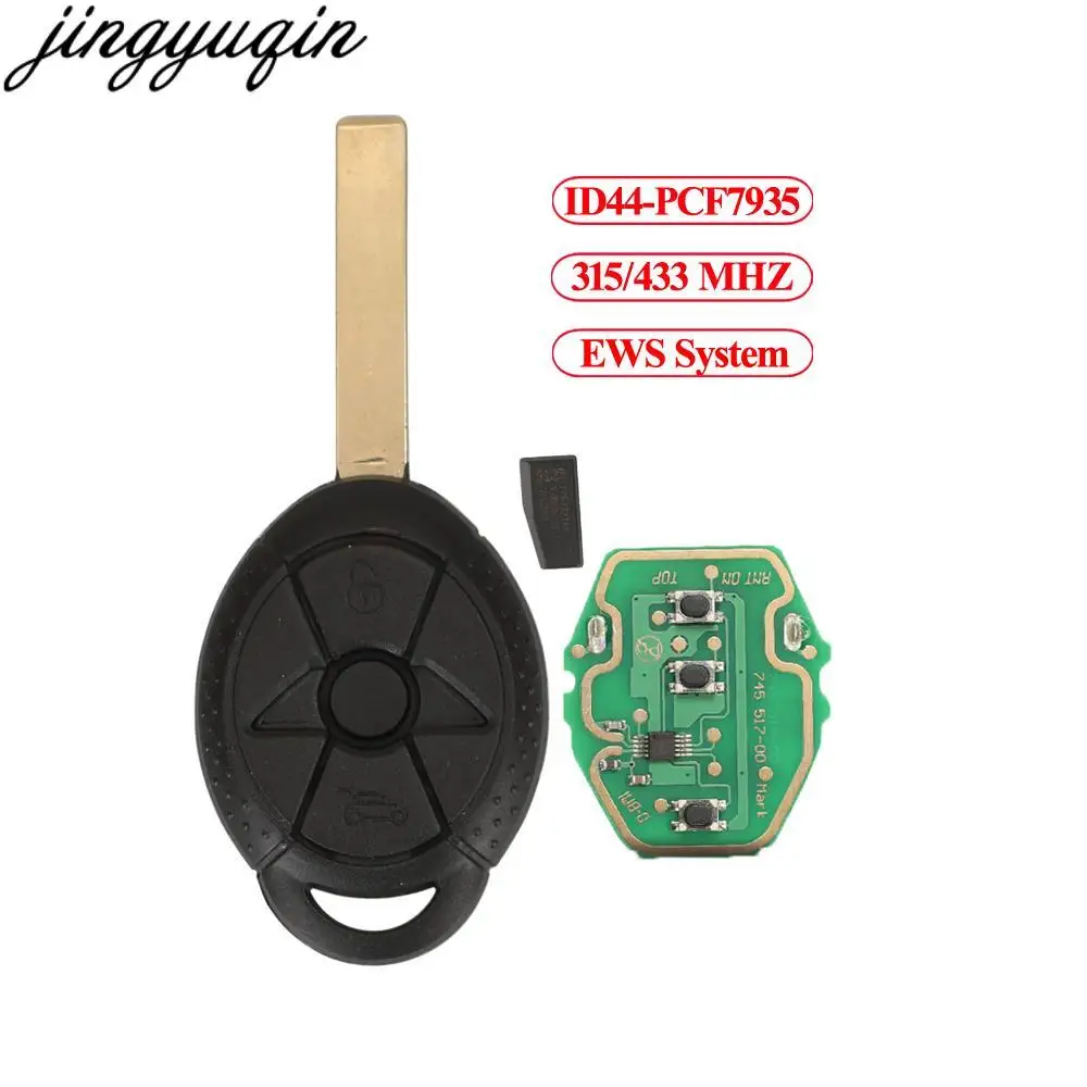 

Jingyuqin 3 шт. дистанционный Автомобильный ключ сигнализации 315/433 МГц ID44 PCF7935 EWS для BMW Mini Cooper Cabrio 2007 S R50 R53 2 кнопки Fob