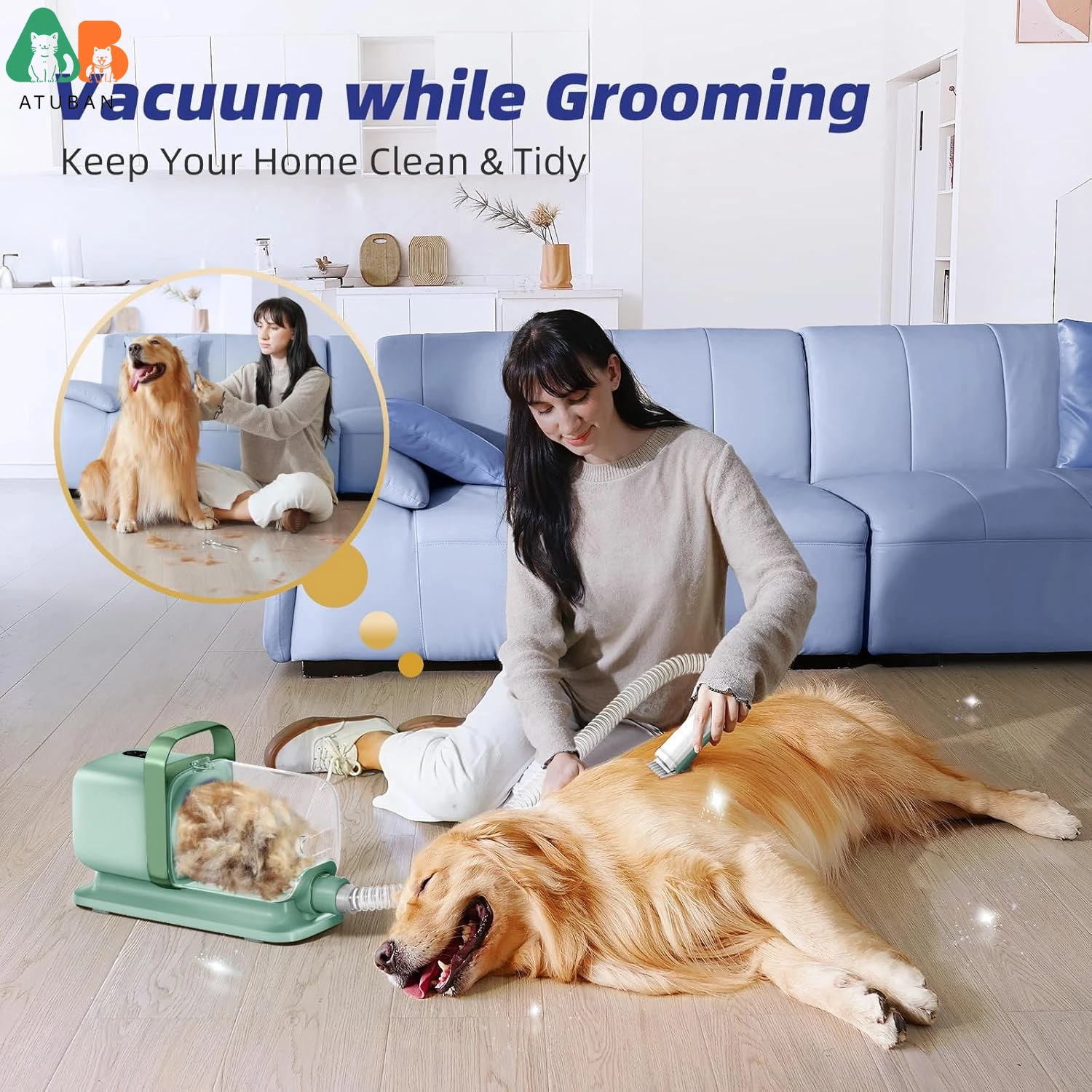 Dog Grooming Kit,Pet Grooming Vacuum&Dog Clippers,7 in 1 Pet Grooming Vacuum,Professional Grooming Shedding Tools for Dogs Cats 5