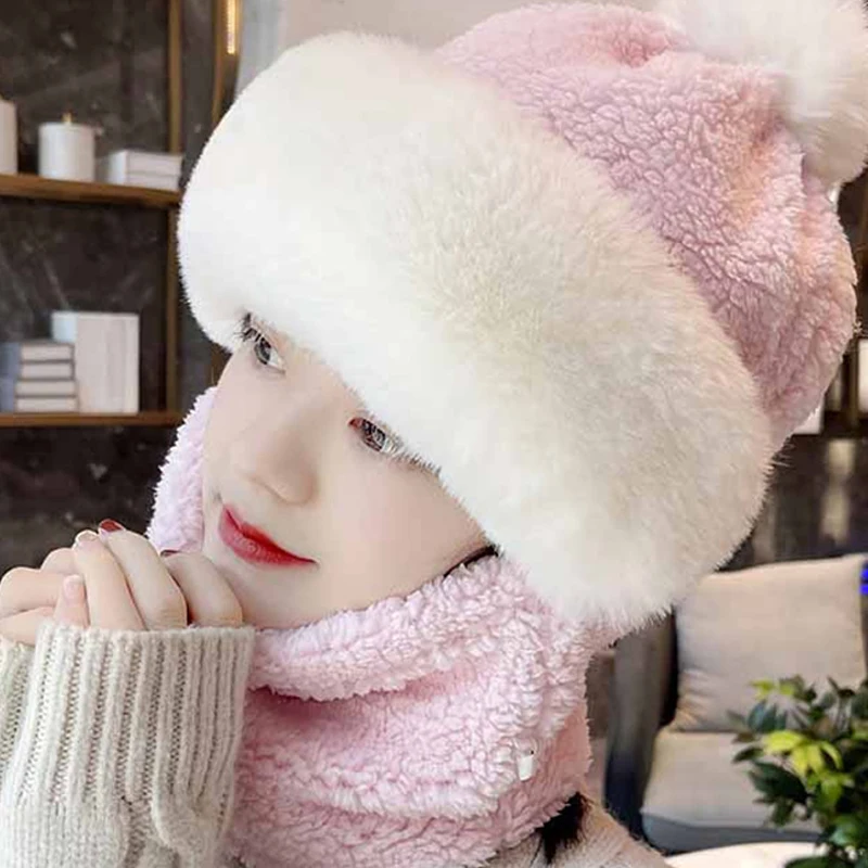 Plush Hat Women S Scarf Mask Integrated Ear Protection And Headband Cap 4