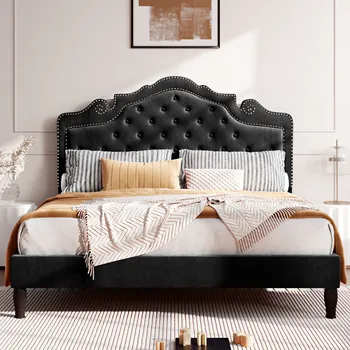 Velvet Tufted Platform Bed 1