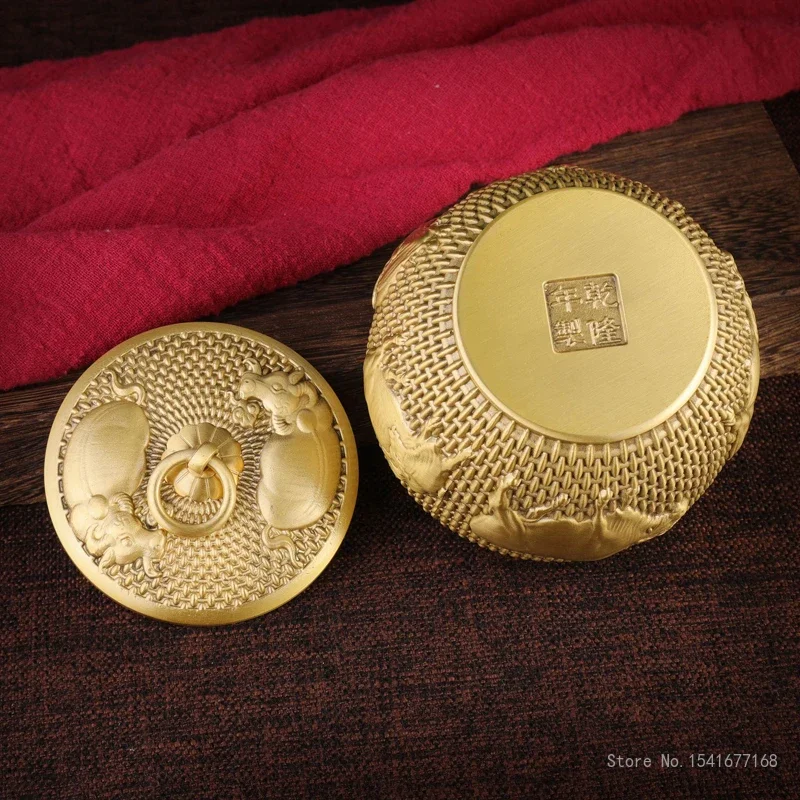 Chinese Style Brass Animal Cow Pattern Sealed Tea Can, Portable Travel Mini Storage Home Copper Tea Box, Large Medium Small, 1Pc