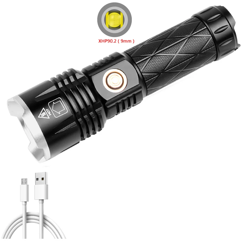 

Sobaldr Led Flashlight Torch Light Rechargeable Powerful Black Outdoor Lights 26650 18650 High Quality XHP90 4-Core Zomable Lamp