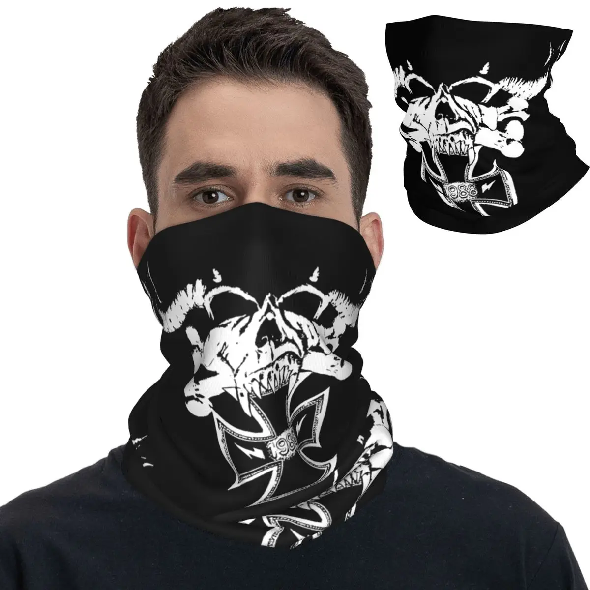 

Danzigs Skull Bandana Neck Gaiter Printed Heavy Metal Face Scarf Warm Balaclava Running for Men Women Adult All Season