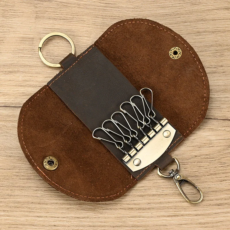 Leather Key Wallet and Keychain Holder - Unisex Simple Solid Color Storage Case