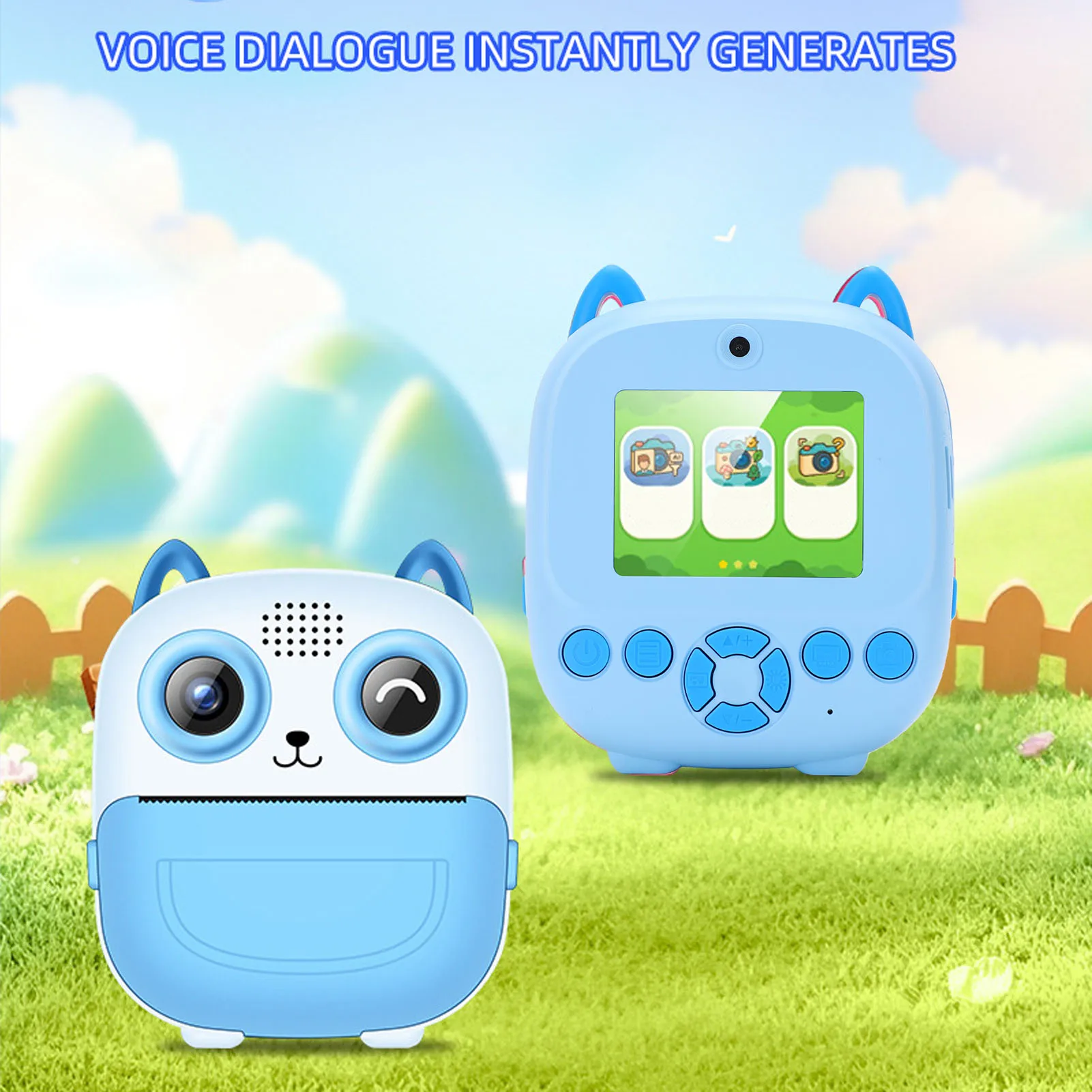 어린이용 즉석 인화 카메라 AI 기반 1080P 48MP HD 디지털 감열 인화 카메라 (셀카 타이머, 게임, 음악 기능 포함)
