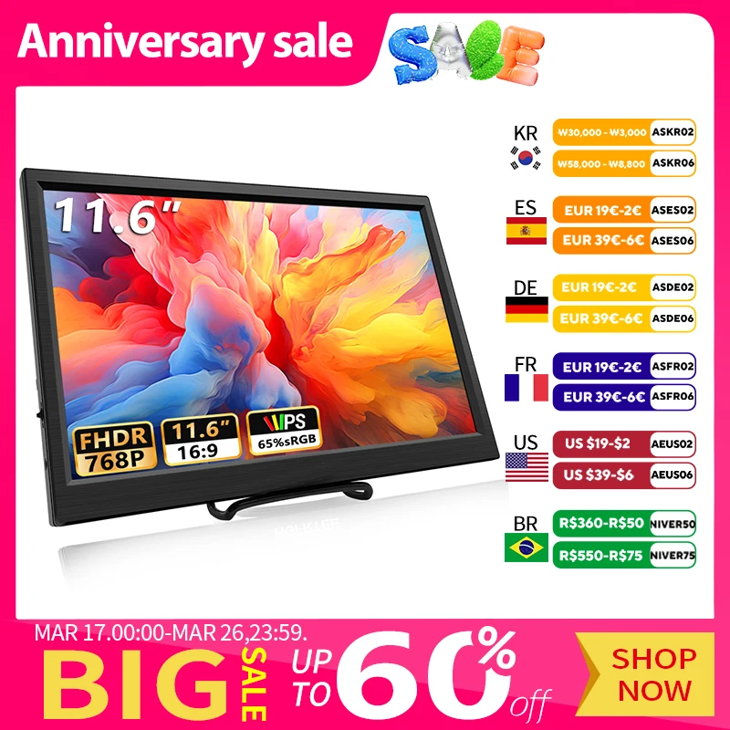 11.6 Inch Portable Monitor HDMI-Compatible Laptop second screen Gaming Extended Display For Switch/PS4/Xbox/Raspberry Pi 1