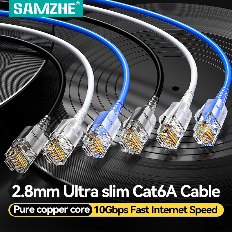 SAMZHE Slim Cat6A RJ45 Internet Cable High Speed 10Gbps 31AWG Support ...